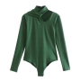 autumn new 6 colors slight stretch hollow long sleeves back zip-up slim stylish bodysuit_Black_Dark Green