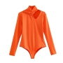 autumn new 6 colors slight stretch hollow long sleeves back zip-up slim stylish bodysuit_Black_Dark Green_Blue_Orange