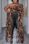 xl-5xl plus size casual one shoulder long style slight stretch blouse_Leopard