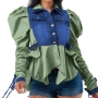 s-3xl plus size autumn new 4 colors single breasted pocket denim patchwork contrast color non-stretch drawstring high quality stylish top_White_Watermelon Red_Green