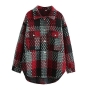 autumn new stylish high quality contrast color lattice tweed lapel button with pocket inelastic casual outerwear_Red