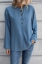 autumn inelastic 3 colors button crew neck solid color casual blouse_Rose Red_Blue