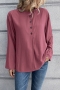 autumn inelastic 3 colors button crew neck solid color casual blouse_Rose Red