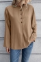 autumn inelastic 3 colors button crew neck solid color casual blouse_Rose Red_Blue_Khaki 