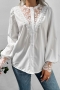 non stretch lace patchwork lantern sleevesingle breasted classic blouse_Black_White