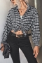 new 3 colors plaid printing non-stretch single-breasted stylish blouse_Black