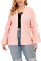 plus size slight stretch solid color trumpet sleeve cardigan(only cardigan)_Black_Pink