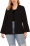 plus size slight stretch solid color trumpet sleeve cardigan(only cardigan)_Black