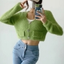 five colors fuzzy knitted slight stretchsingle-breasted stylish crop sweater_Black_White_Blue_Watermelon Red_Green