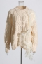 two colors mesh ruffle decor slight stretch stylish ripped knitted sweater_Black_Beige