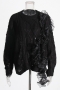 two colors mesh ruffle decor slight stretch stylish ripped knitted sweater_Black