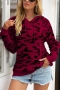 stretch 4 colors leopard ribbed knit hooded casual sweaters_Rose Red