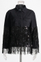 non-stretch sequin & tassel decor single-breasted exquisite denim jacket_Black