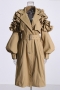 non-stretch 2 colors ruffle lantern-sleeve stylish mid-length jacket with belt_Black_Khaki 