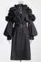 non-stretch 2 colors ruffle lantern-sleeve stylish mid-length jacket with belt_Black