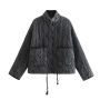 xs-l non-stretch loose zip-up pocket quilted casual warm jacket_Dark Green_Dark Gray