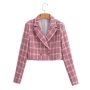 non-stretch plaid printing short double-breasted exquisite blazer_Magenta