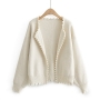 slight stretch solid color pearl casual knitted cardigan jacket_Black_White