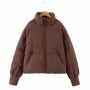 xs-l non-stretch solid 10-colors zip-up pocket drawstring warm cotton jacket_Black_White_Dark Green_Brown