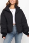 xs-l non-stretch solid 10-colors zip-up pocket drawstring warm cotton jacket_Black