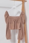 three colors non-stretch lace-up square neckline exquisite crop blouse_Black_White_Khaki 