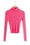 slight stretch solid color 3-colors high neck knit slim stylish thin sweater_White_Magenta
