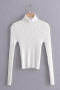 slight stretch solid color 3-colors high neck knit slim stylish thin sweater_White
