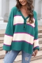 slight stretch 2 colors contrast color knitted v-neck button casual sweater_Rose Red_Green