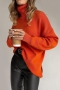 non-stretch solid color 5-colors slit loose knitted high collar thin sweater_Beige_Blue_Orange