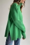non-stretch solid color 5-colors slit loose knitted high collar thin sweater_Beige_Blue_Orange_Yellow_Green