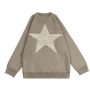 two colors slight stretch pentagram and letter knitted loose casual sweater_Black_Khaki 