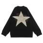 two colors slight stretch pentagram and letter knitted loose casual sweater_Black