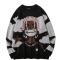 casual plus size slight stretch knitted cartoon avatar loose all-match sweater_Black