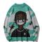 casual plus size slight stretch knitted cartoon avatar loose all-match sweater_Black_Green