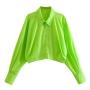 non-stretch orange multicolor single breasted lapel short shirt_Light Green