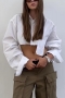 inelastic 5 colors solid color lapel button with pocket exquisite crop blouses_White
