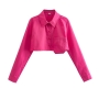 inelastic 5 colors solid color lapel button with pocket exquisite crop blouses_White_Dark Green_Sky Blue_Magenta