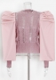 slight stretch 4 colors hollow knitted puff-sleeve exquisite all-match blouse_Black_White_Pink