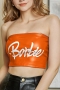 slight stretch 4-colors orange letter printing pu slim strapless sexy vest_Blue_Magenta_Orange