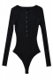 five colors knitted stretch single-breasted long sleeve stylish bodysuit_Black