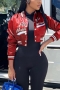 sexy plus size slight stretch 6 colors patchwork embroidery baseball jacket_Black_Red