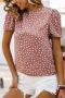casual non stretch floral printing short sleeve stylish blouse (only tops)_Black_White_Rose Red