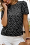 casual non stretch floral printing short sleeve stylish blouse (only tops)_Black