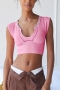sexy slight stretch simple 10 colors orange ribbed knit slim cropped top_Pink