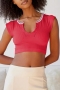 sexy slight stretch simple 10 colors orange ribbed knit slim cropped top_Pink_Watermelon Red