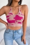 sexy slight stretch 3 colors cow pattern knitted halter-neck tied crop tank top_White_Pink
