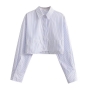 stylish non-stretch stripe printing fake pocket single-breasted blouse_White