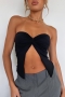 sexy xs-l slight stretch solid color 5 colors strapless kink backless top_Black