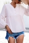 casual non stretch v-neck single breasted simple blouse_Black_Light Pink