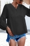 casual non stretch v-neck single breasted simple blouse_Black